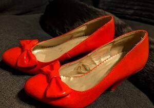 Coral Patent Bow Block Heels Size 6